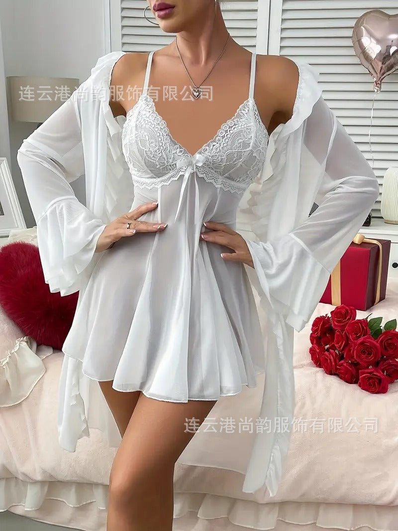 Camisola de renda transparente para mulheres