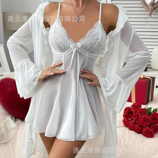 Camisola de renda transparente para mulheres