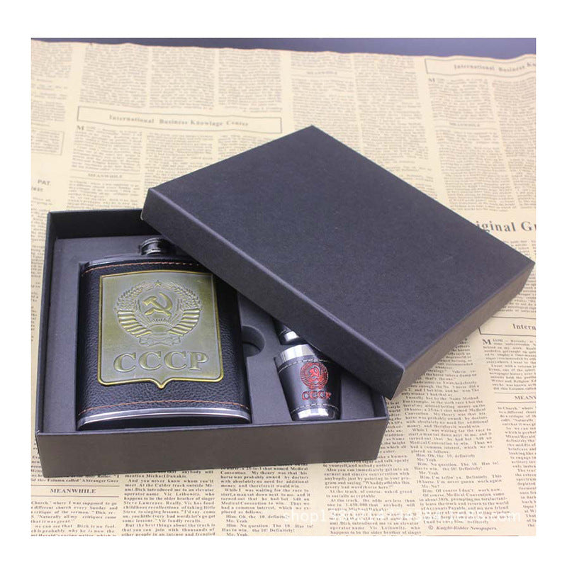 cantil russo de aço inoxidável revestido de couro