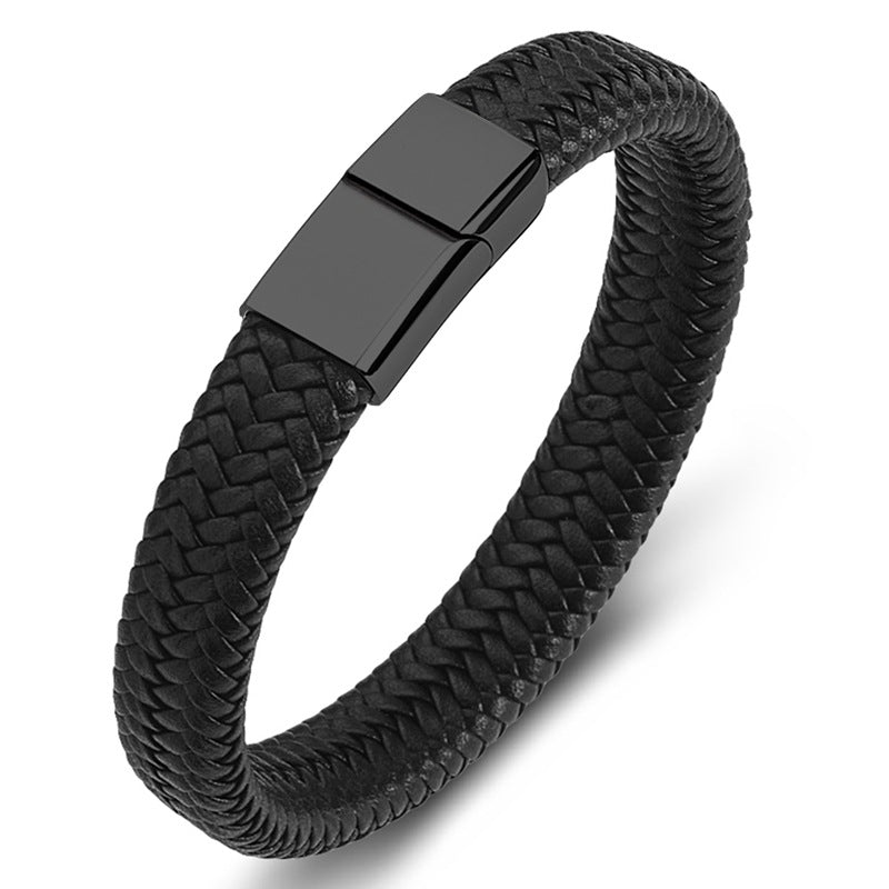 Pulseira de couro trançado de aço titânio