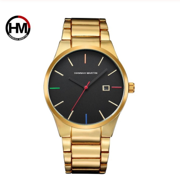   Relógio de quartzo com calendário de cinto de aço masculino e feminino