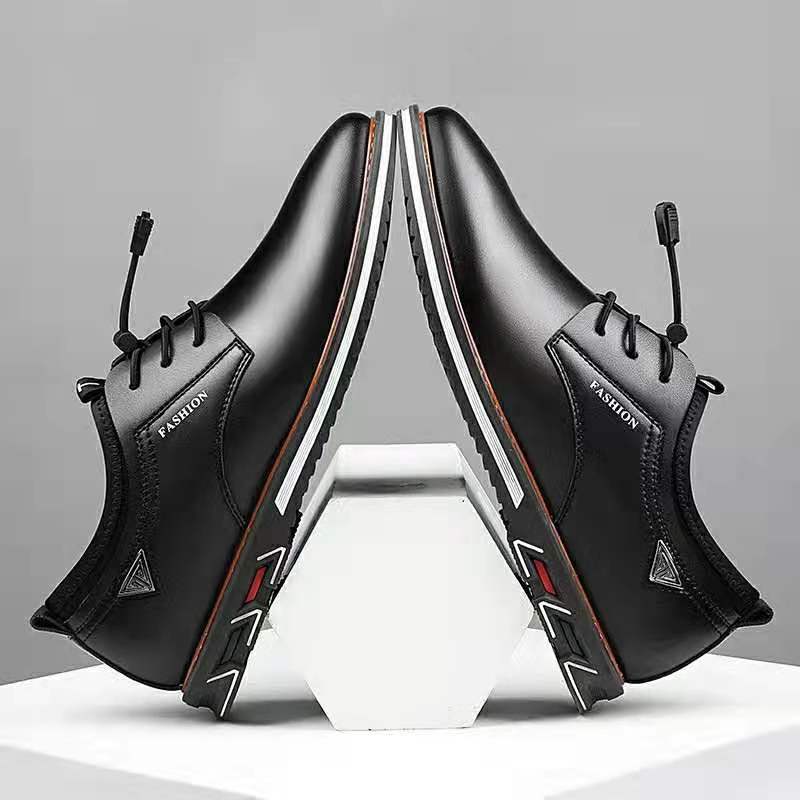  sapatos masculinos de couro bico redondo