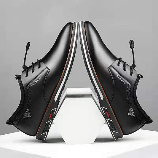  sapatos masculinos de couro bico redondo