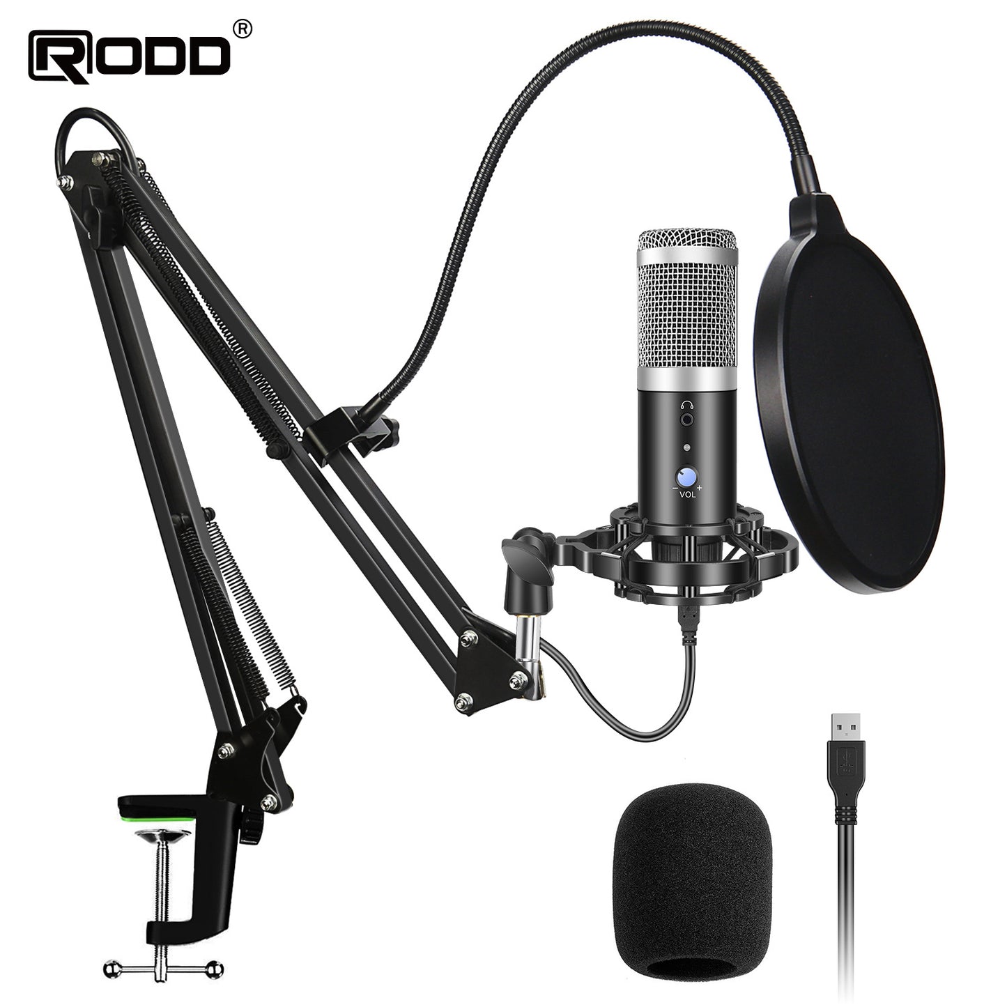 Conjunto de microfone USB com ajuste de volume