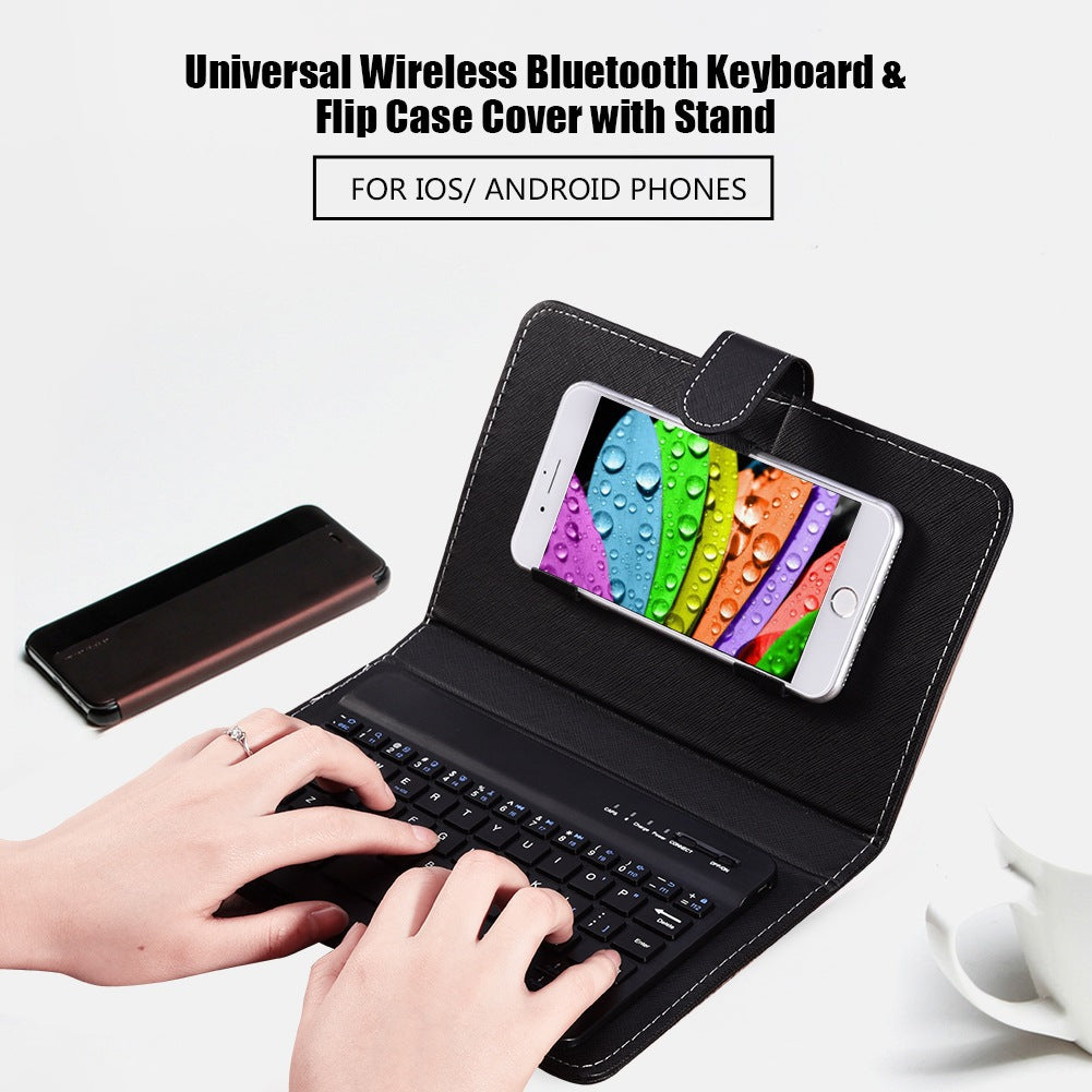 Capa de couro com teclado bluetooth para celular