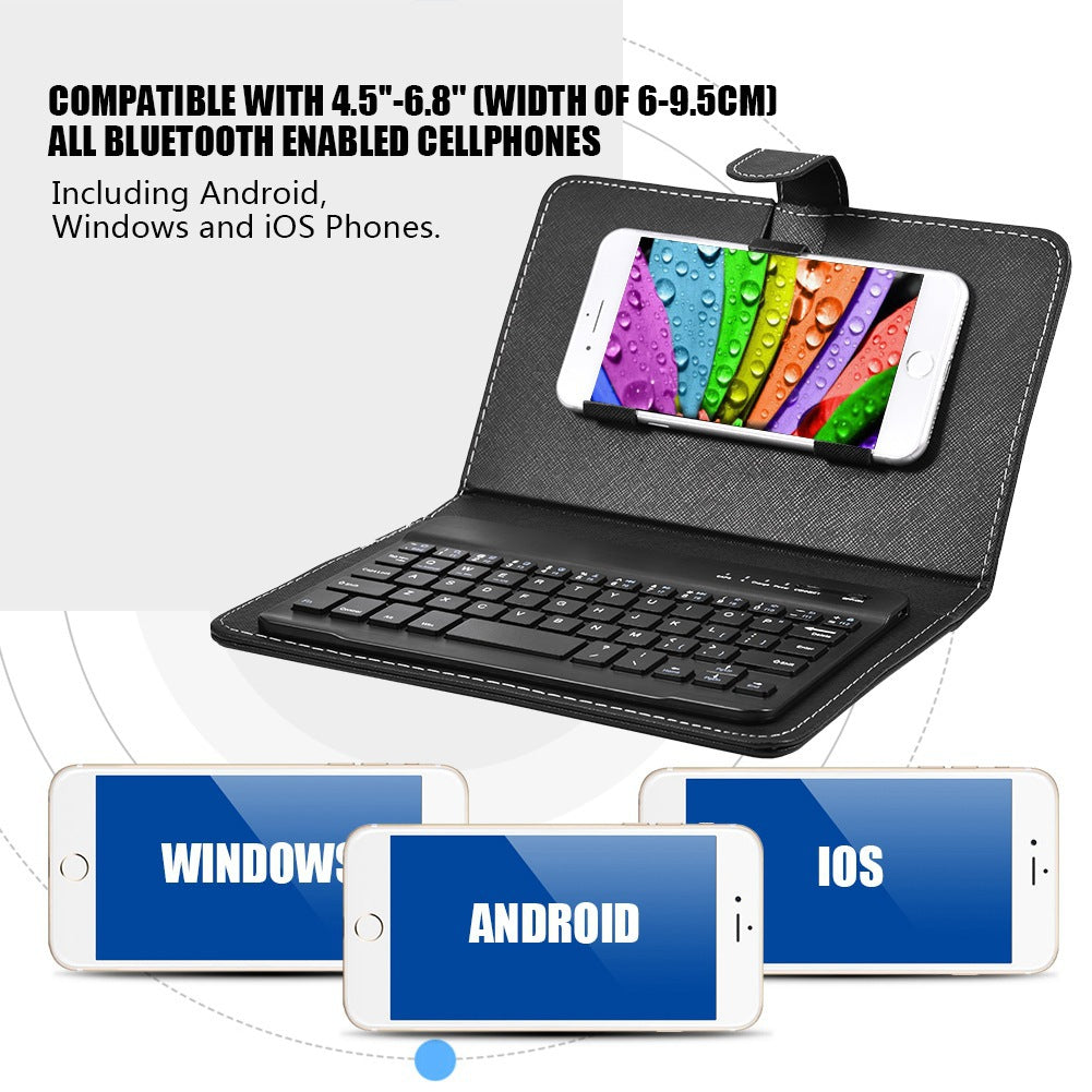 Capa de couro com teclado bluetooth para celular