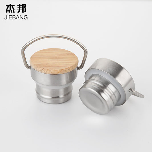  Garrafa de água portátil de aço inoxidável com tampa de bambu