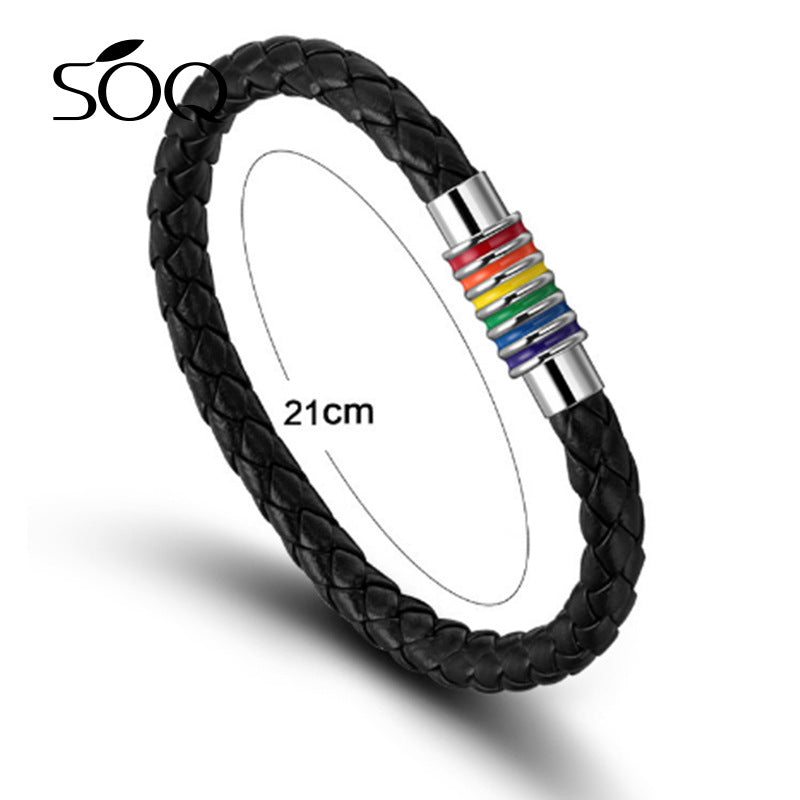 Pulseira de couro com fivela de aço com imã feminino ou masculino