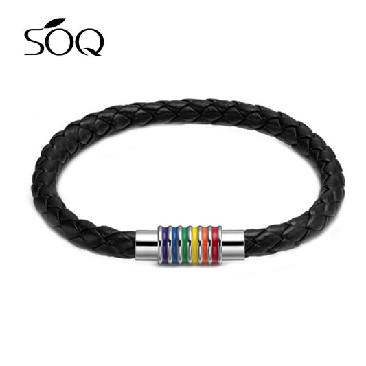  Pulseira de couro com fivela de aço com imã feminino ou masculino