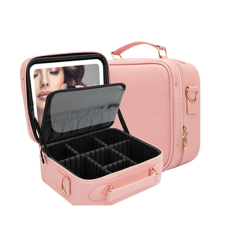 Estojo para cosméticos com espelho LED portátil