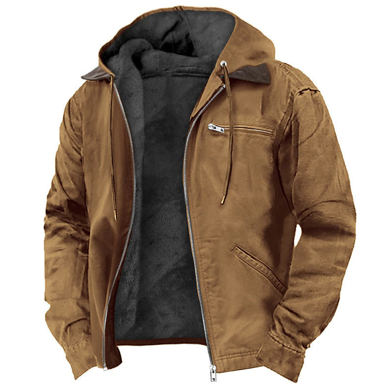 Jaqueta masculina casual acolchoada com forro de lã e bolsos com zíper