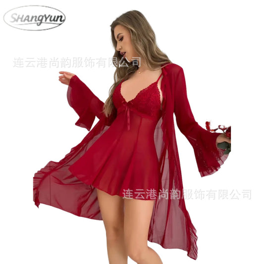Camisola de renda transparente  para mulheres