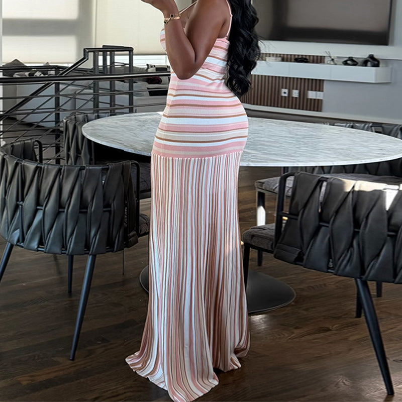 Vestido  listrado estilo moderno e fresco para o verão