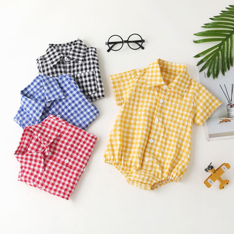 Macacão xadrez de uma peça para recém-nascidos de 0 a 3 anos