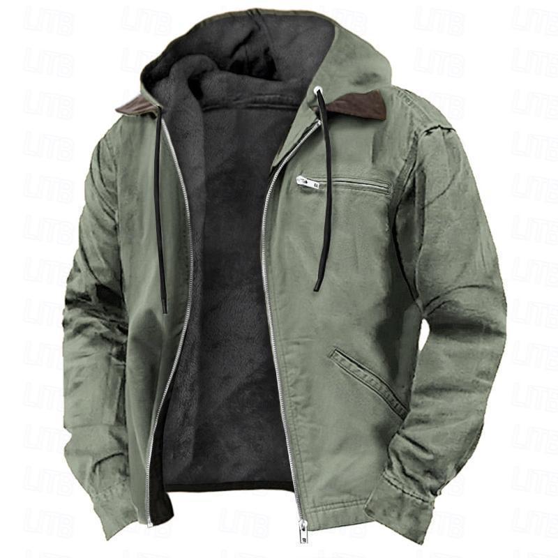 Jaqueta masculina casual acolchoada com forro de lã e bolsos com zíper