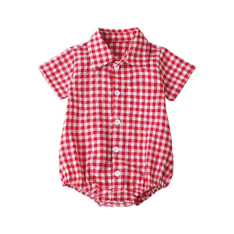 Macacão xadrez de uma peça para recém-nascidos de 0 a 3 anos