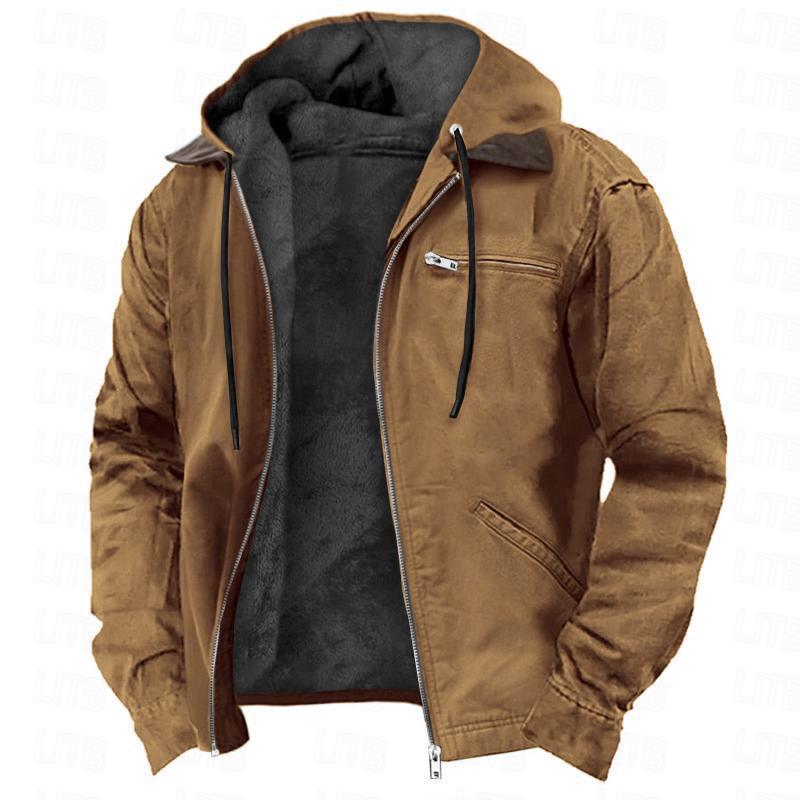 Jaqueta masculina casual acolchoada com forro de lã e bolsos com zíper