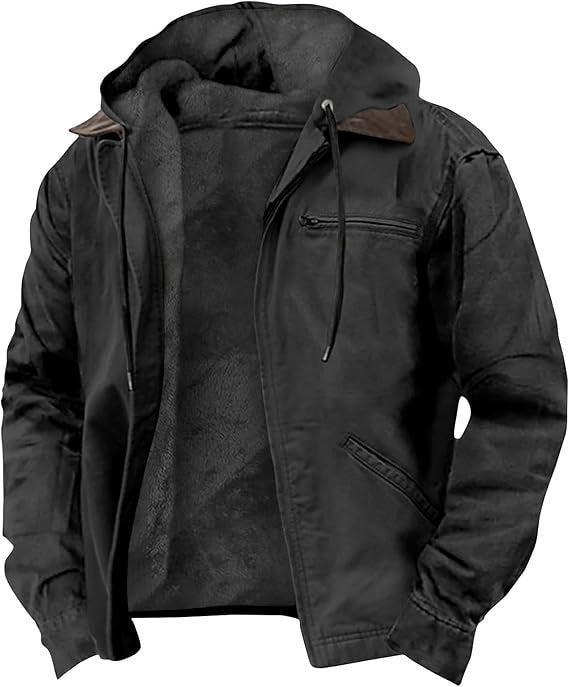 Jaqueta masculina casual acolchoada com forro de lã e bolsos com zíper